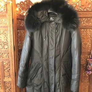 Real Fur Hooded Black Jacket